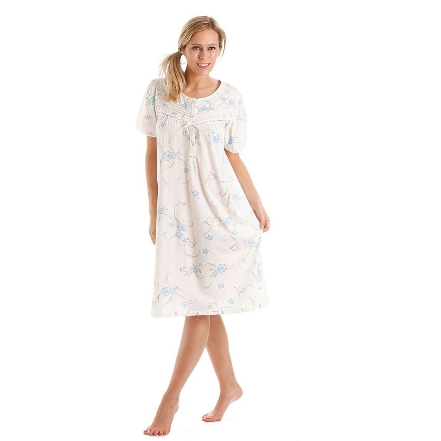 Lady Olga Short Sleeved Nightdress With Cotton Jersey Stretch Fabric Floral Print