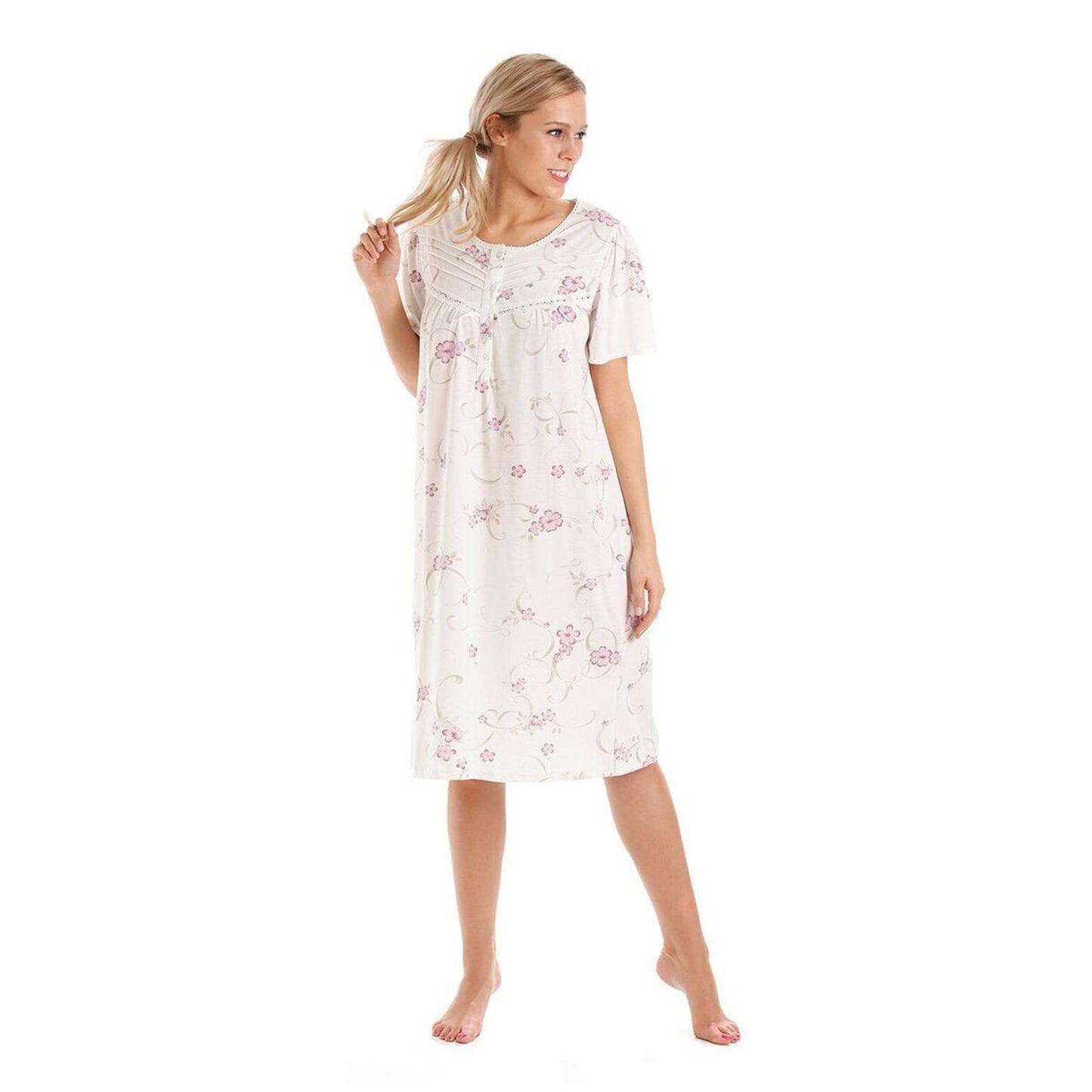 Lady Olga Short Sleeved Nightdress With Cotton Jersey Stretch Fabric Floral Print