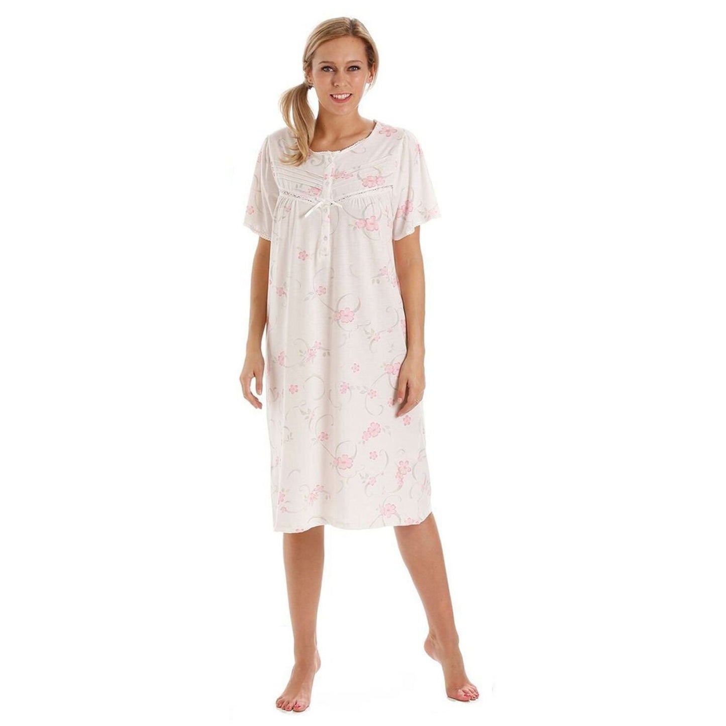 Lady Olga Short Sleeved Nightdress With Cotton Jersey Stretch Fabric Floral Print