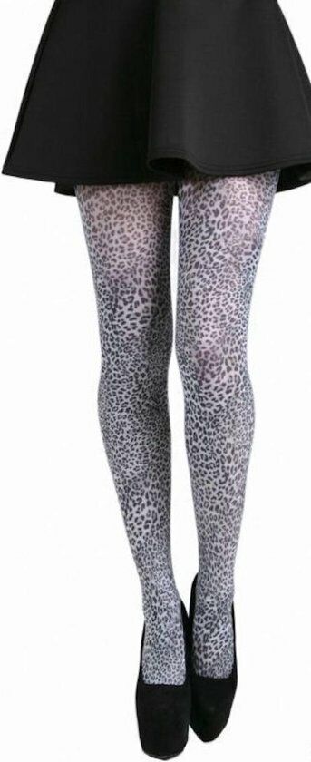 Black Leopard Pattern Tights Black/White One Size UK 8-14 Pamela Mann