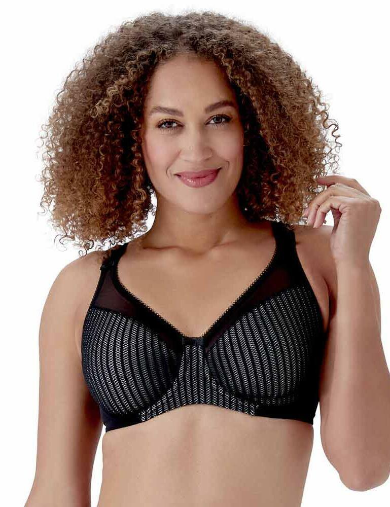 Berlei Bra B541 Beauty Stripe Smoothing Underwired Minimiser Bra Black/Grey