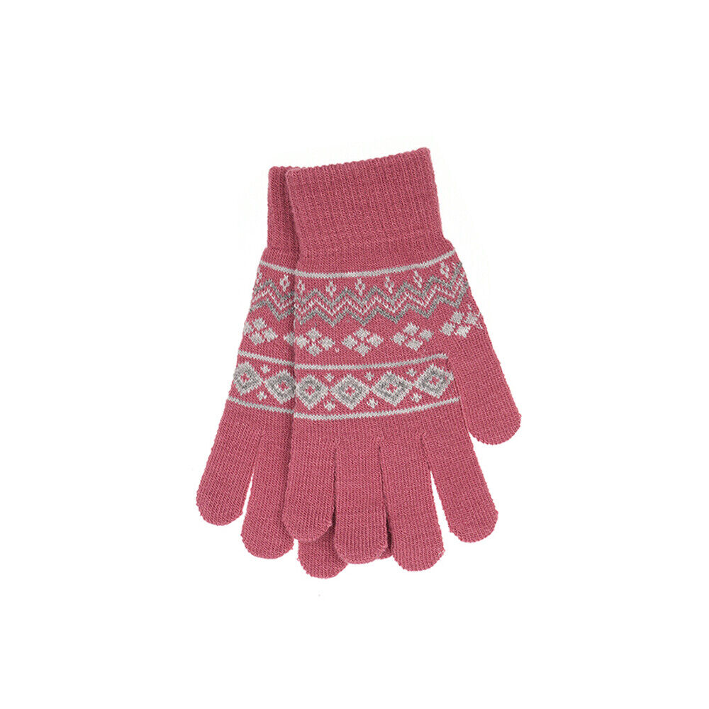 Ladies Fairisle Gloves Knitted Winter Warmer Gloves One Size Black Rose Blue