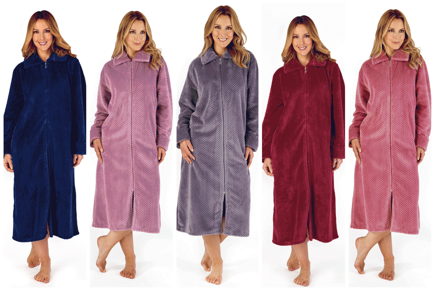 Slenderella Dressing Gown Zip Down Waffle Fleece Dressing Gown - HC4326