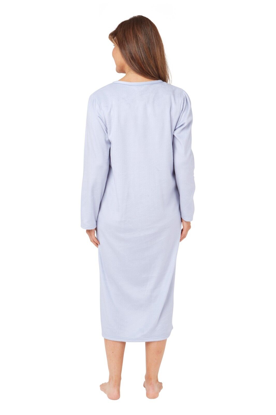 Ladies Fleece Fur Shimmery Nightdress Long Sleeve Nightdress Pink Blue Buttons