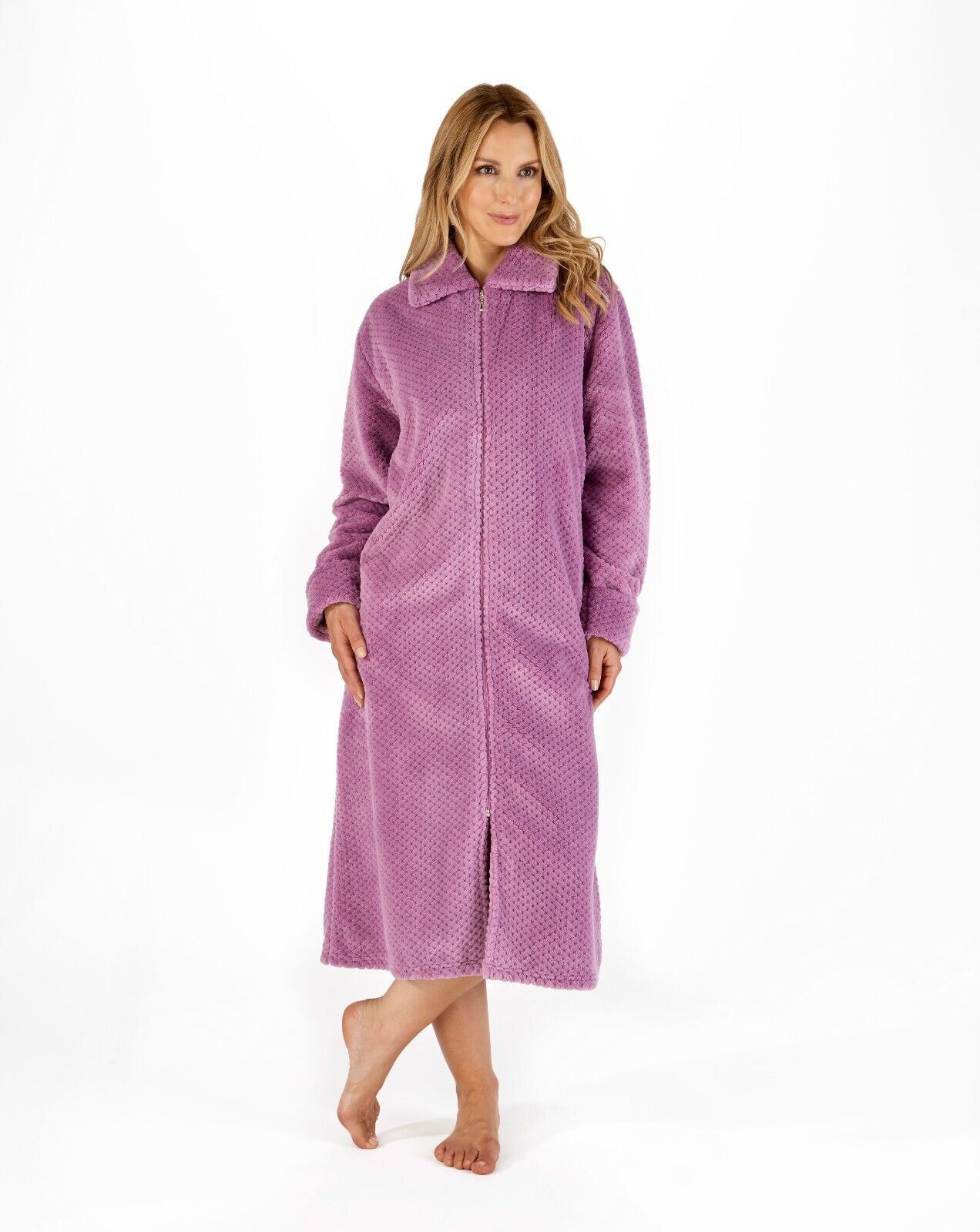 Slenderella Dressing Gown Zip Down Waffle Fleece Dressing Gown - HC4326