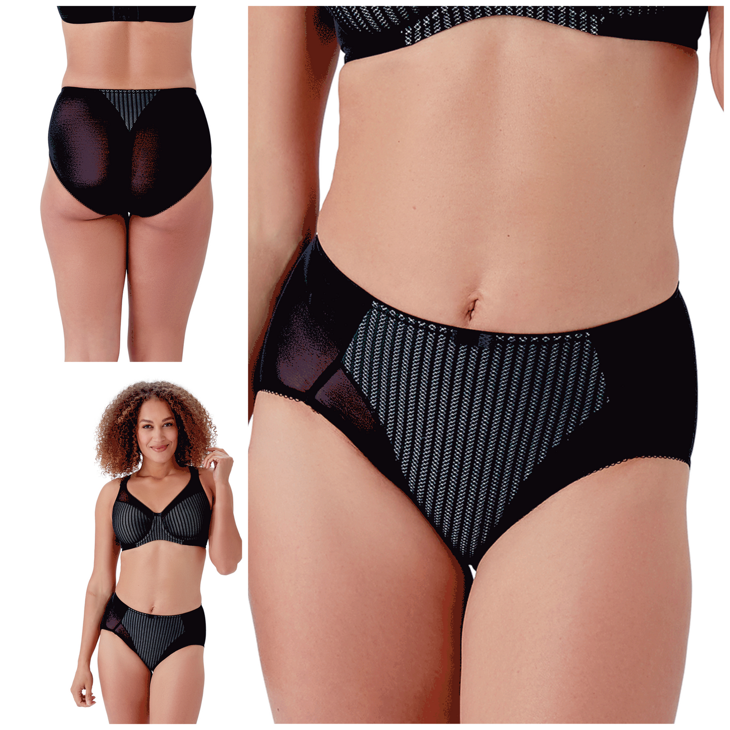 Berlei Black Briefs B543 Black Beauty Stripe Light Control Briefs - Black/Grey