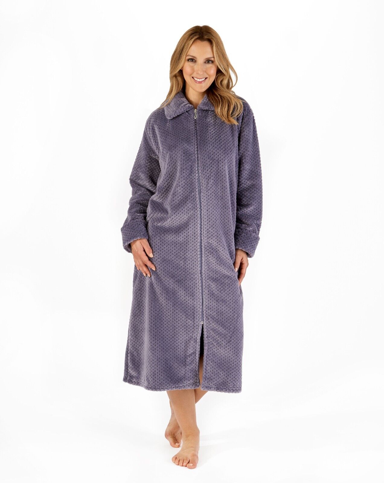 Slenderella Dressing Gown Zip Down Waffle Fleece Dressing Gown - HC4326