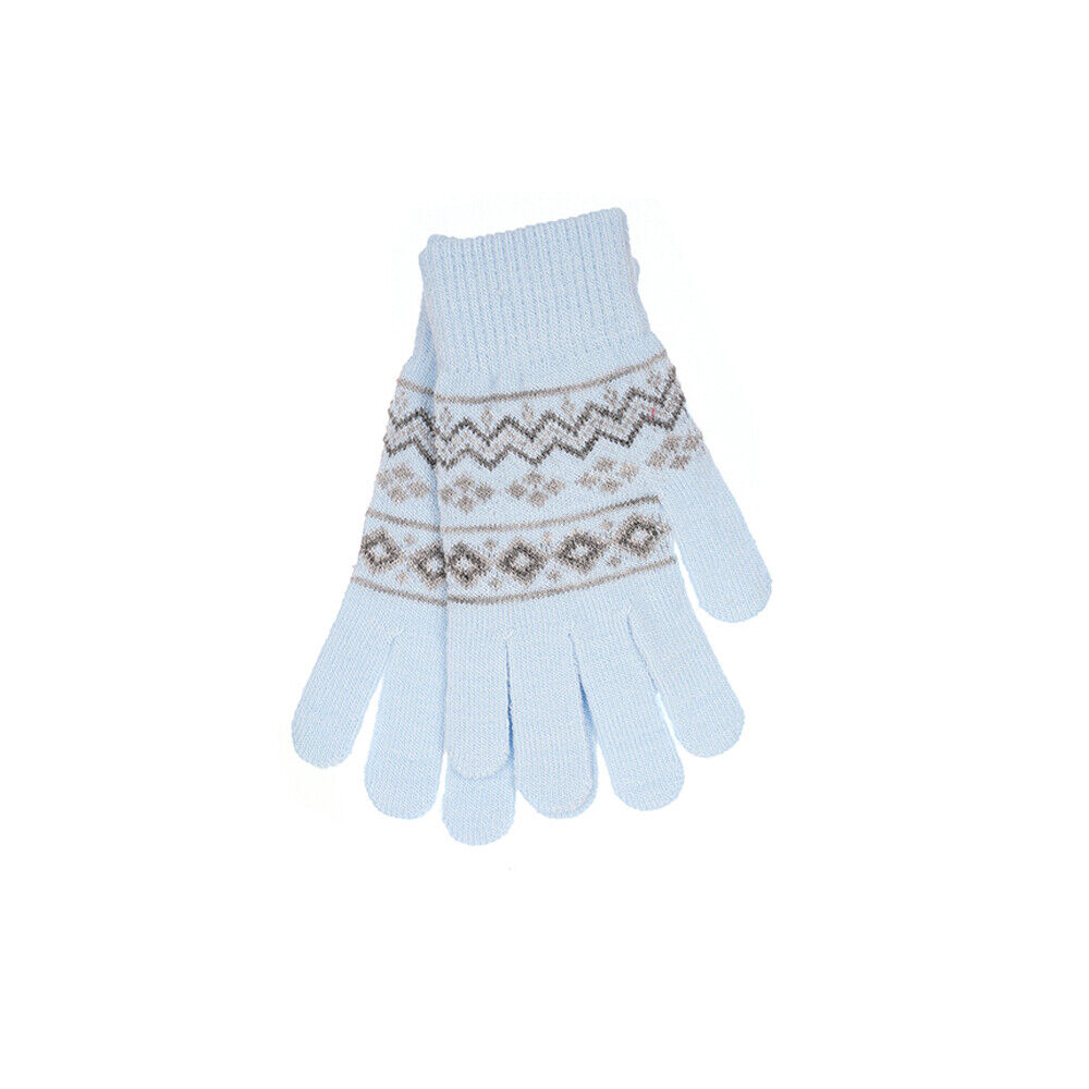 Ladies Fairisle Gloves Knitted Winter Warmer Gloves One Size Black Rose Blue