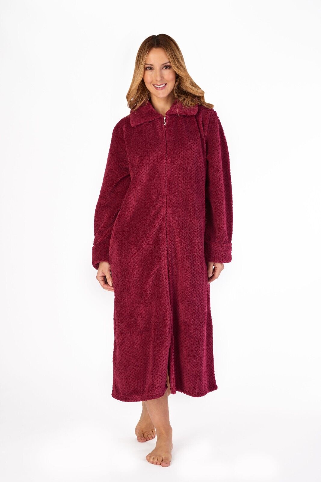 Slenderella Dressing Gown Zip Down Waffle Fleece Dressing Gown - HC4326