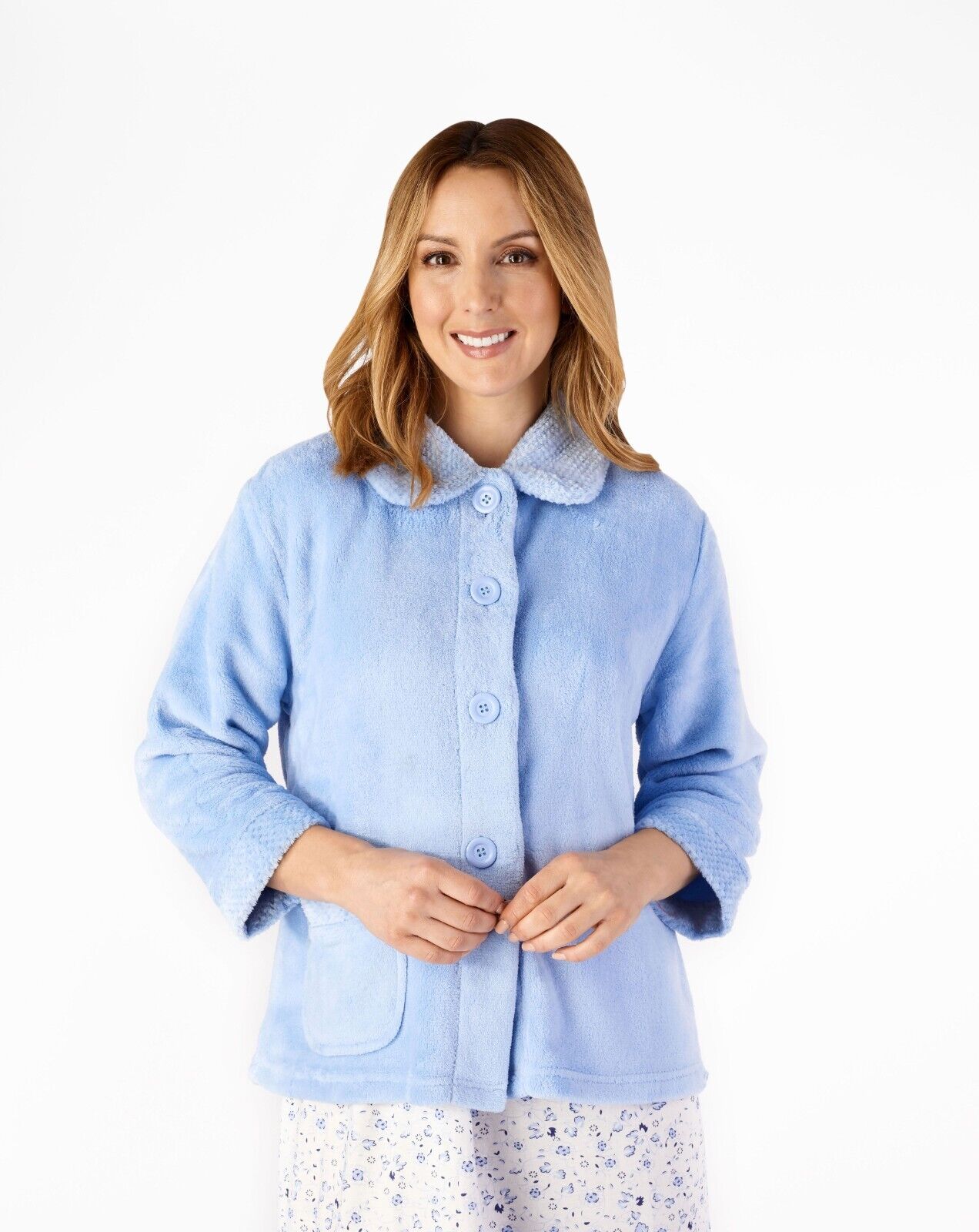 Slenderella Bed Jacket Mini Waffle 3/4 Sleeve Button Through Bed Jacket