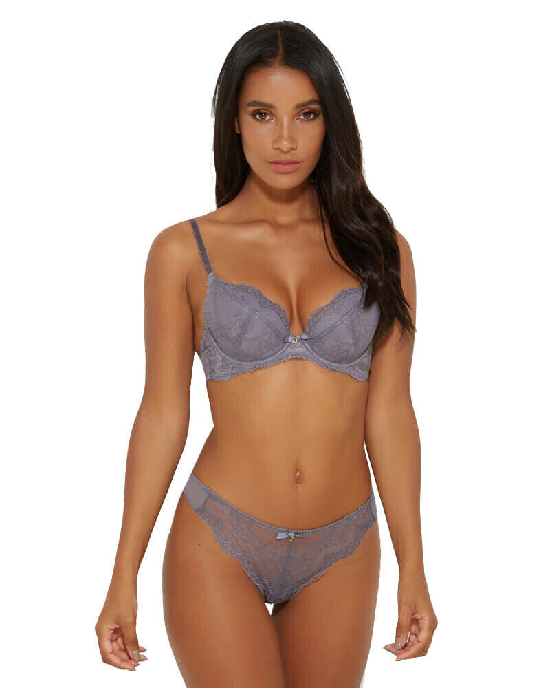 Gossard Superboost Lace Bra Platinum Grey Lace Plunge Bra Light Padded Bra