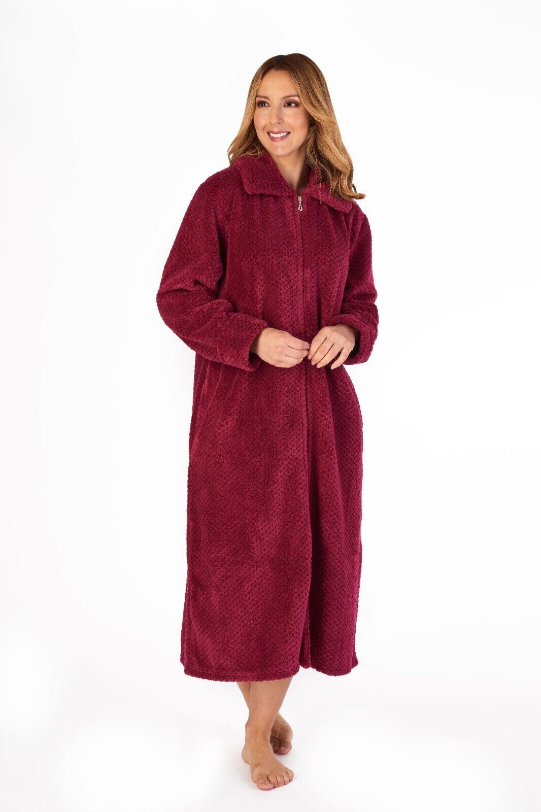 Slenderella Dressing Gown Zip Down Waffle Fleece Dressing Gown - HC4326