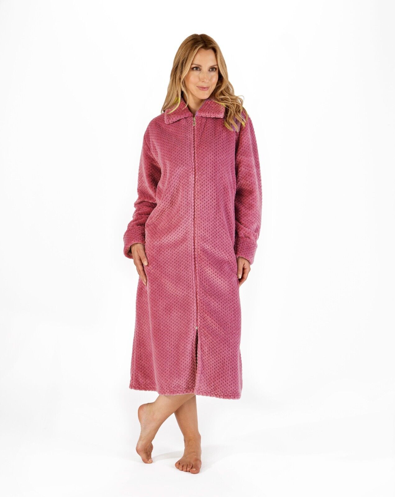 Slenderella Dressing Gown Zip Down Waffle Fleece Dressing Gown - HC4326