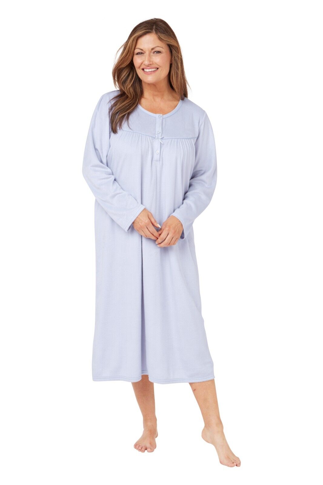 Ladies Fleece Fur Shimmery Nightdress Long Sleeve Nightdress Pink Blue Buttons