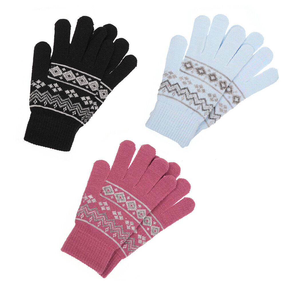 Ladies Fairisle Gloves Knitted Winter Warmer Gloves One Size Black Rose Blue