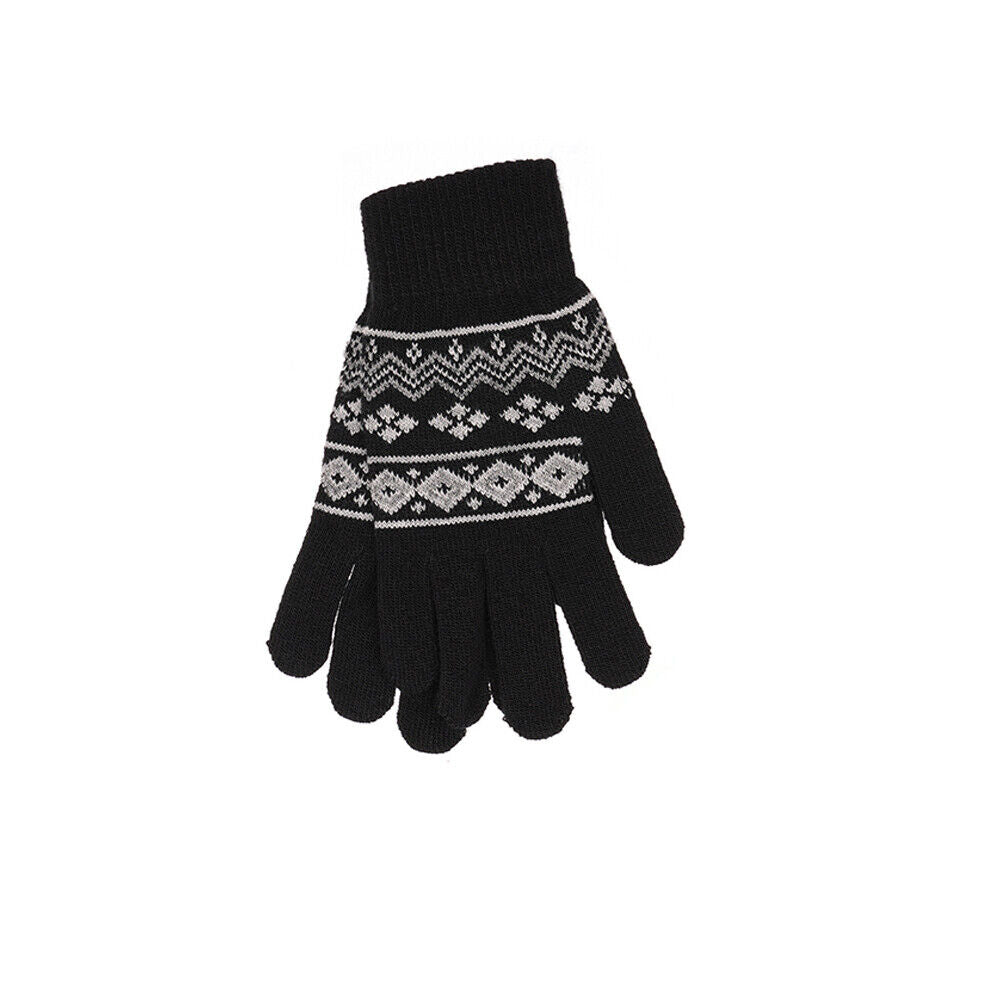 Ladies Fairisle Gloves Knitted Winter Warmer Gloves One Size Black Rose Blue