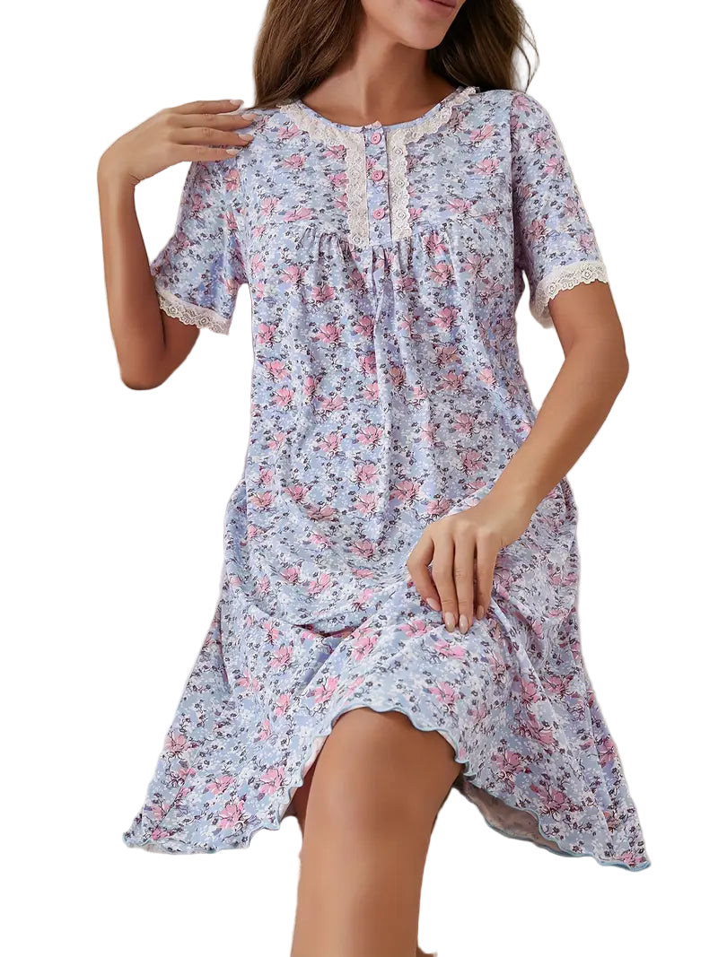 Zolidon Short Sleeved Nightdress 3 Button Yoke 41"