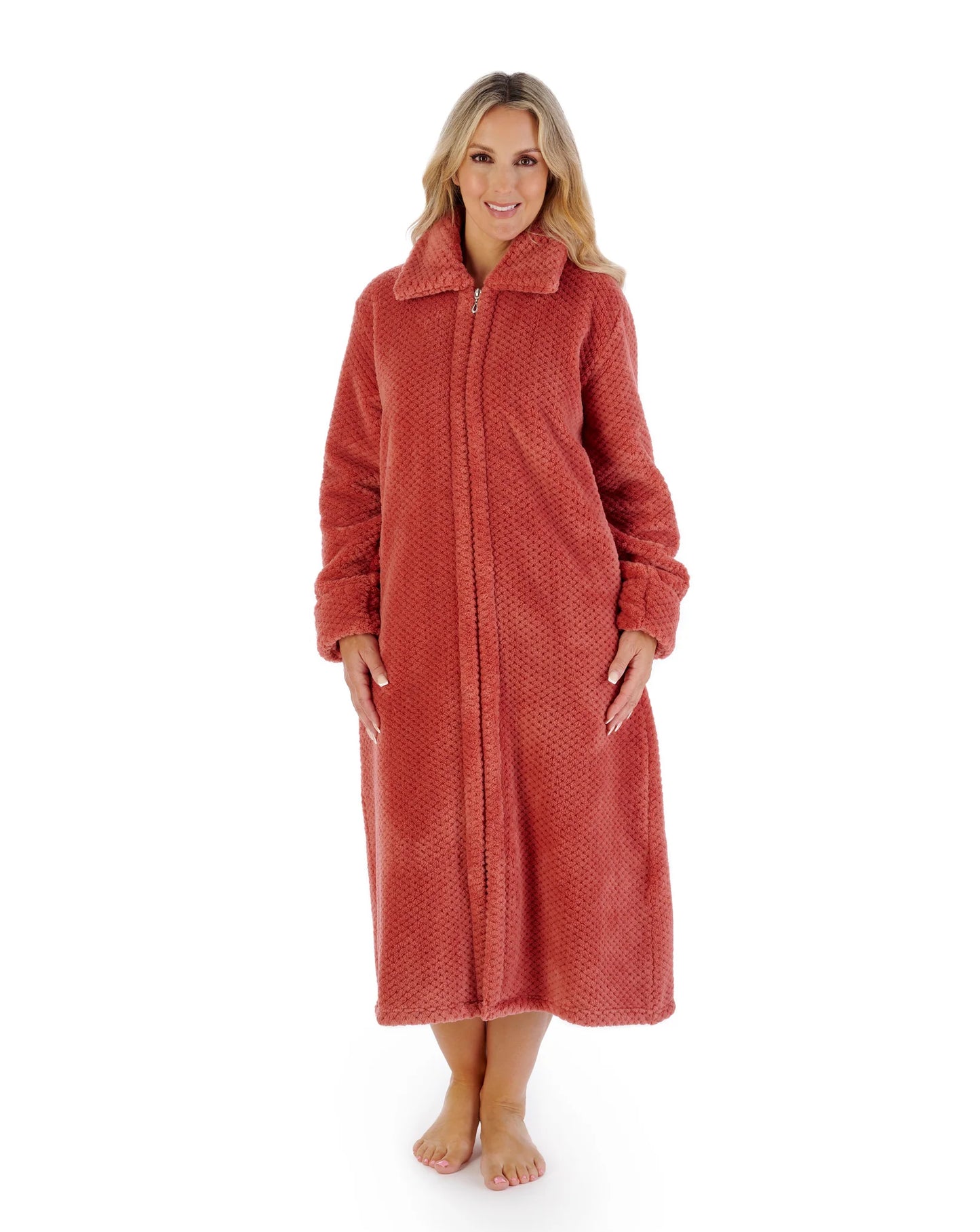 Slenderella Dressing Gown Zip Down Waffle Fleece Dressing Gown - HC4326