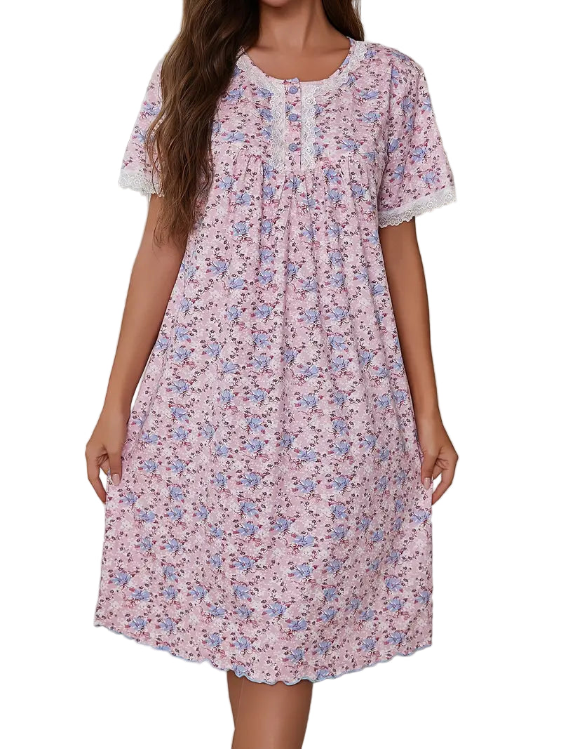 Zolidon Short Sleeved Nightdress 3 Button Yoke 41"