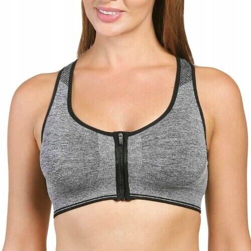 Zip Sports Bra Grey Removable Padded Non Wired Racer Back Sports Naturana Bra
