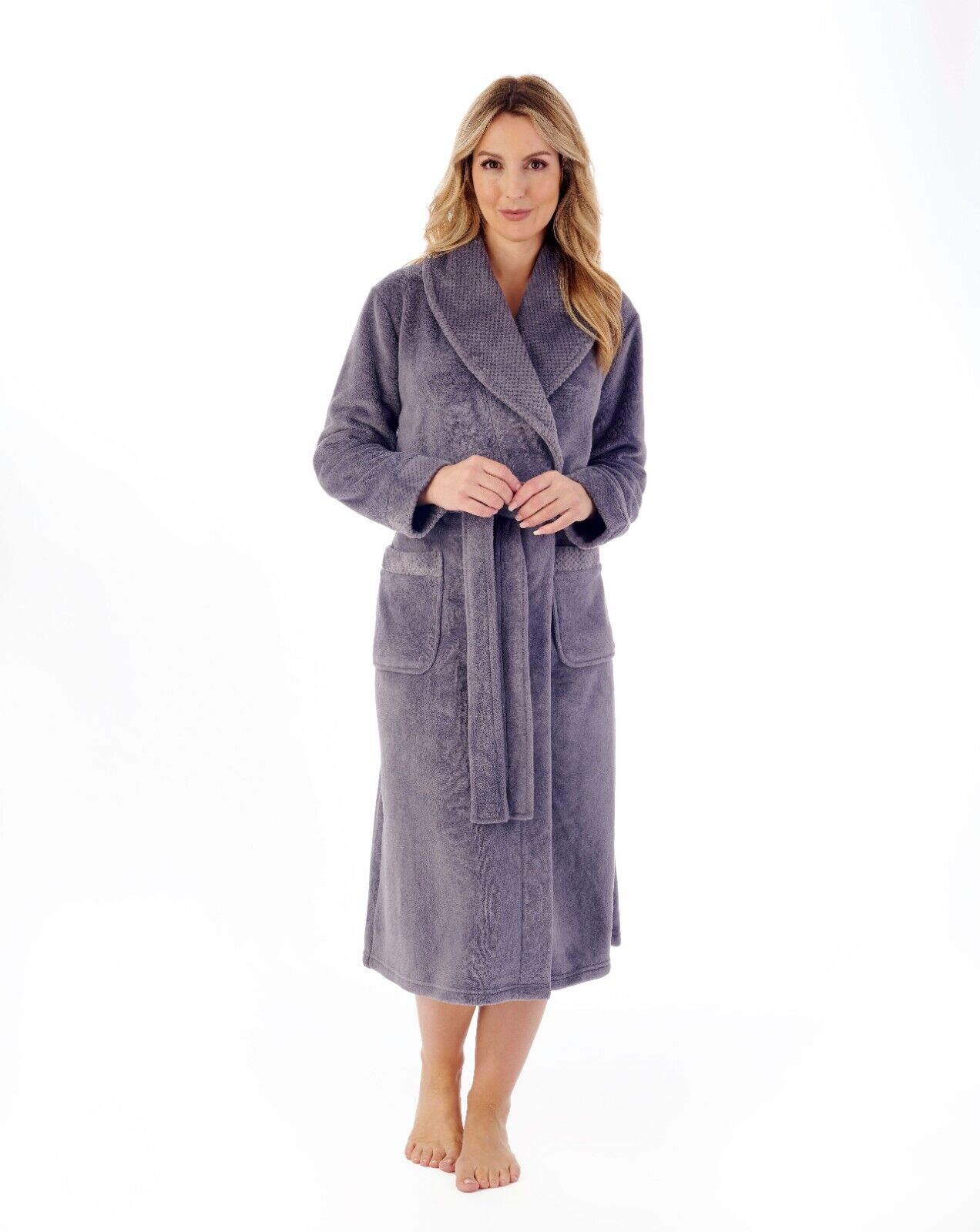 Slenderella Waffle Collar Tie Waist Dressing Gown
