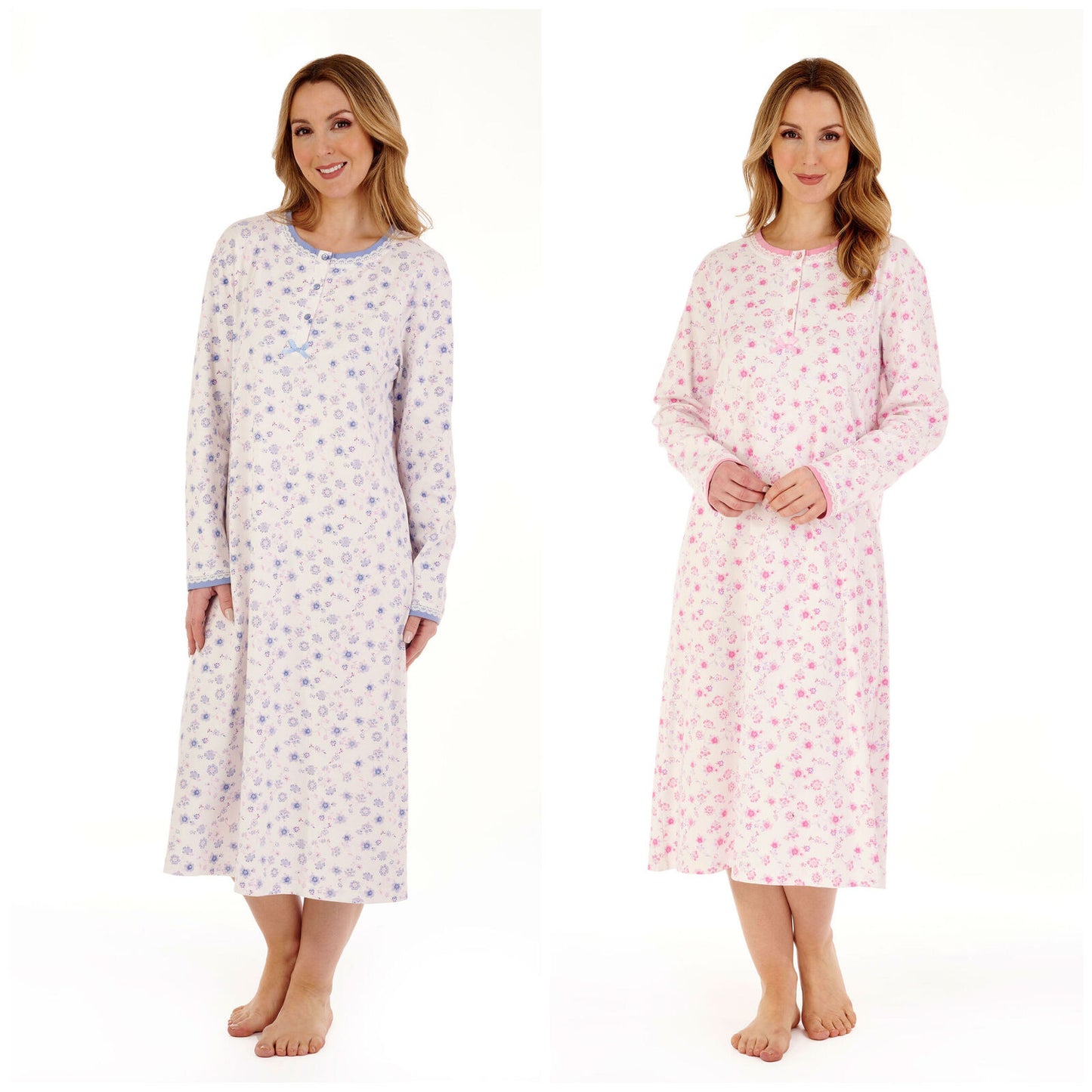 Slenderella Ladies Long Sleeve Floral Print 100% Cotton Nightdress