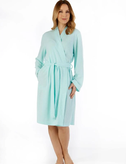 Slenderella Kimono Dressing Gown Wrap Houndstooth Knit Long Sleeve Tie Belt