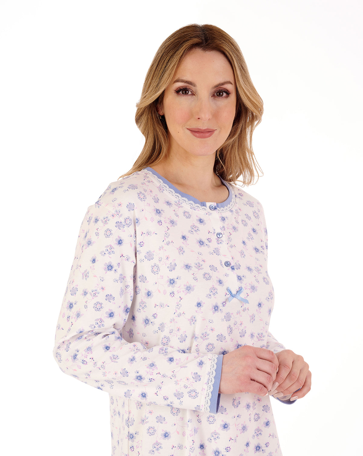 Slenderella Ladies Long Sleeve Floral Print 100% Cotton Nightdress