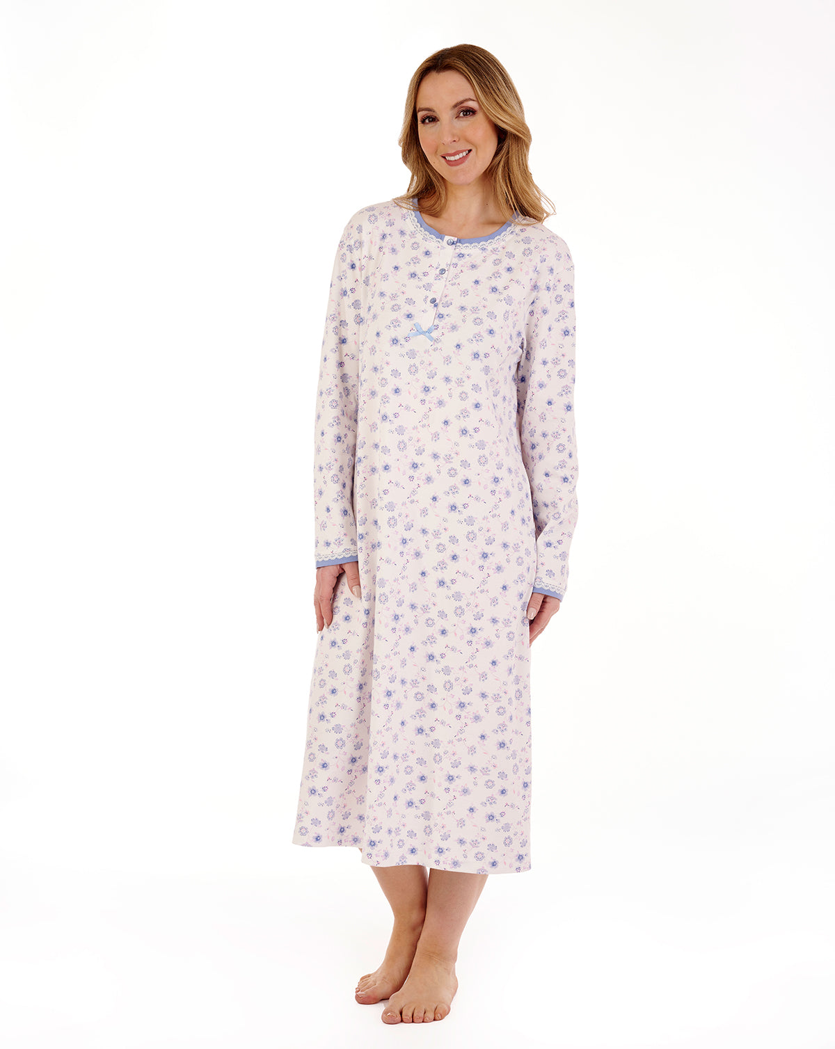 Slenderella Ladies Long Sleeve Floral Print 100% Cotton Nightdress
