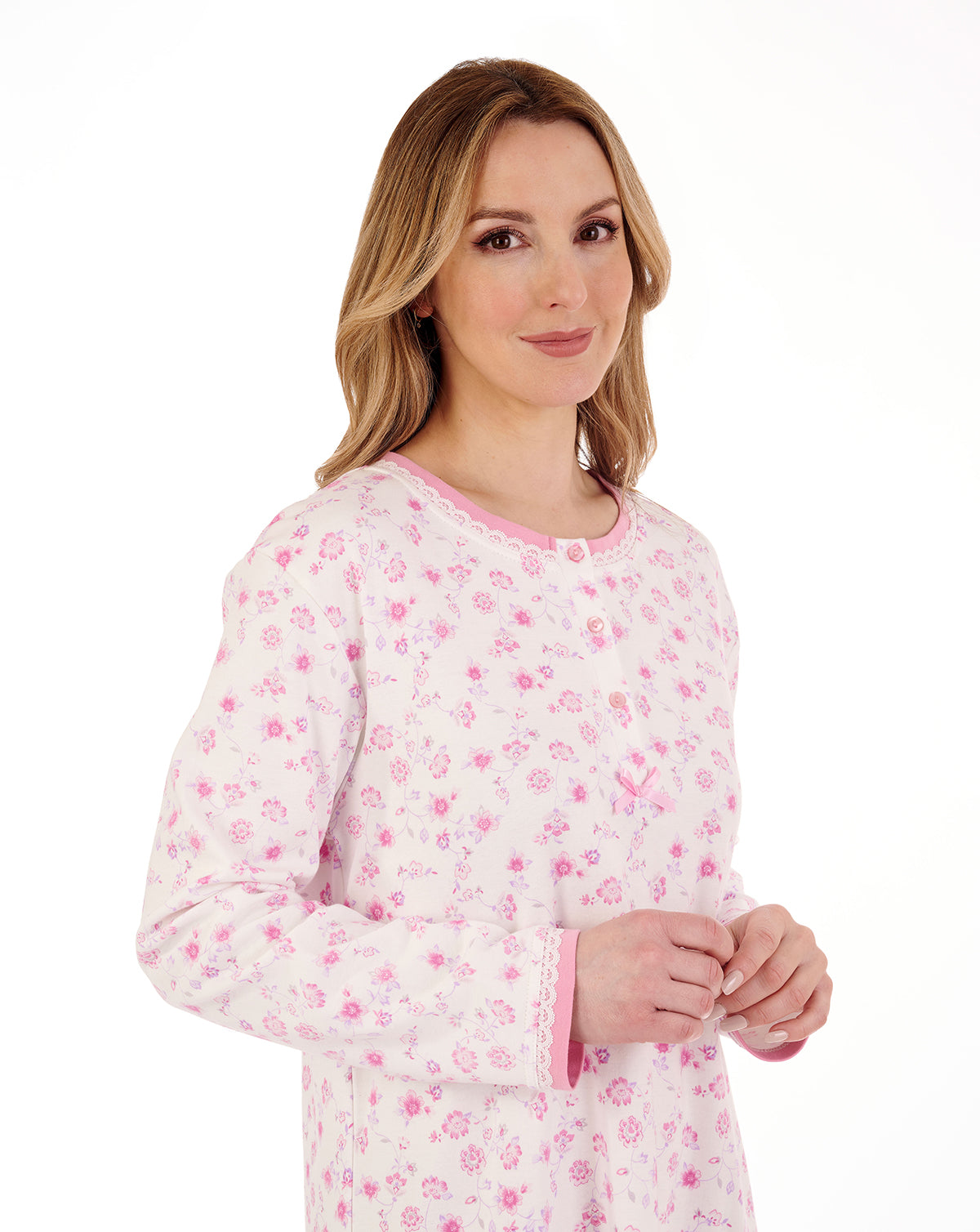 Slenderella Ladies Long Sleeve Floral Print 100% Cotton Nightdress