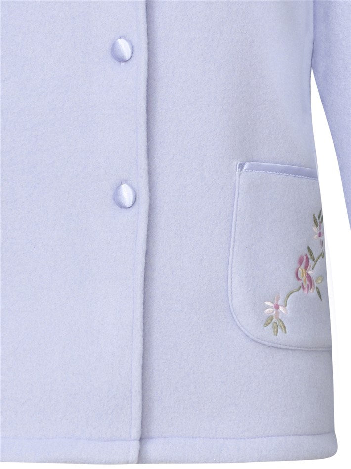 Slenderella Embroidered Polar Fleece Button Down Bed Jacket