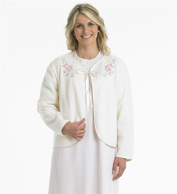 Slenderella Embroidered Polar Fleece Ribbon Tie Bed Jacket