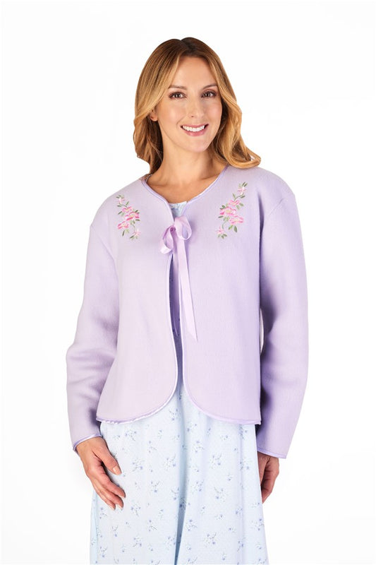 Slenderella Embroidered Polar Fleece Ribbon Tie Bed Jacket