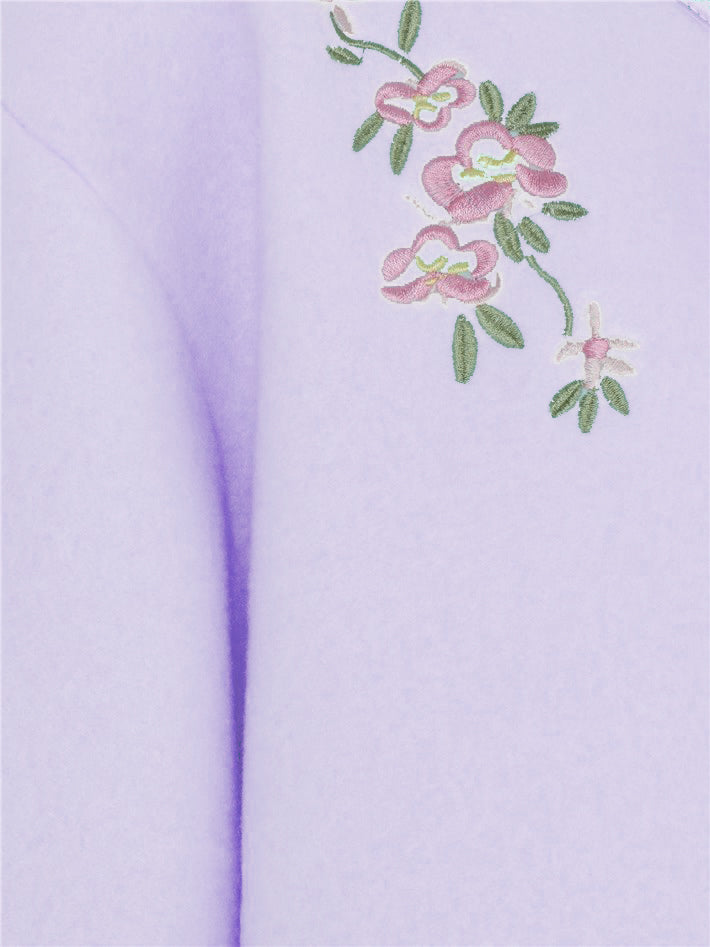 Slenderella Embroidered Polar Fleece Ribbon Tie Bed Jacket