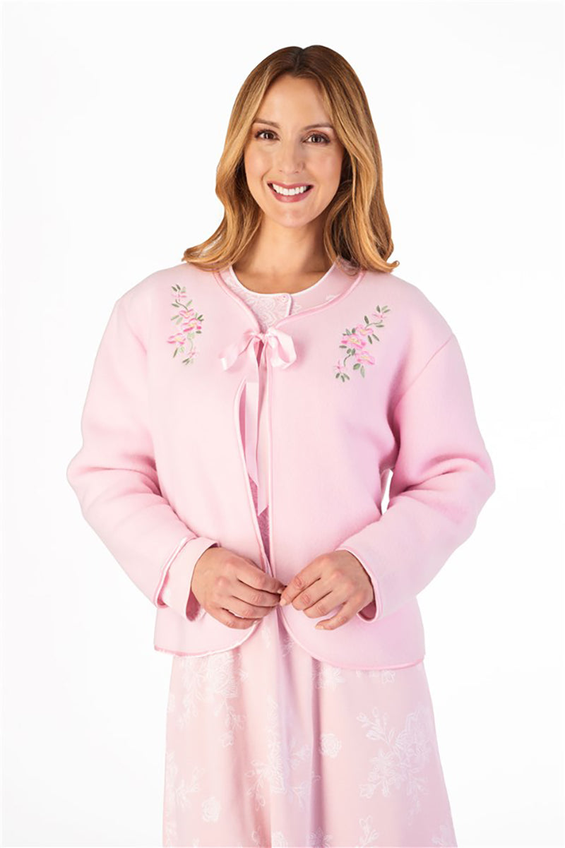 Slenderella Embroidered Polar Fleece Ribbon Tie Bed Jacket