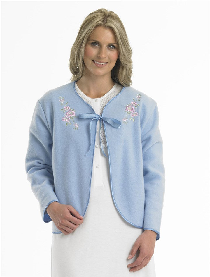 Slenderella Embroidered Polar Fleece Ribbon Tie Bed Jacket