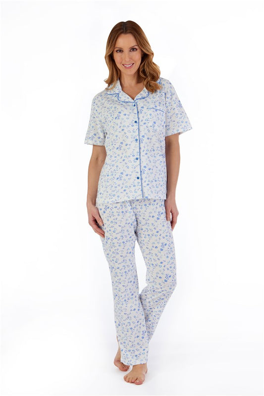 Slenderella Pyjamas 100% Cotton Floral Button Through