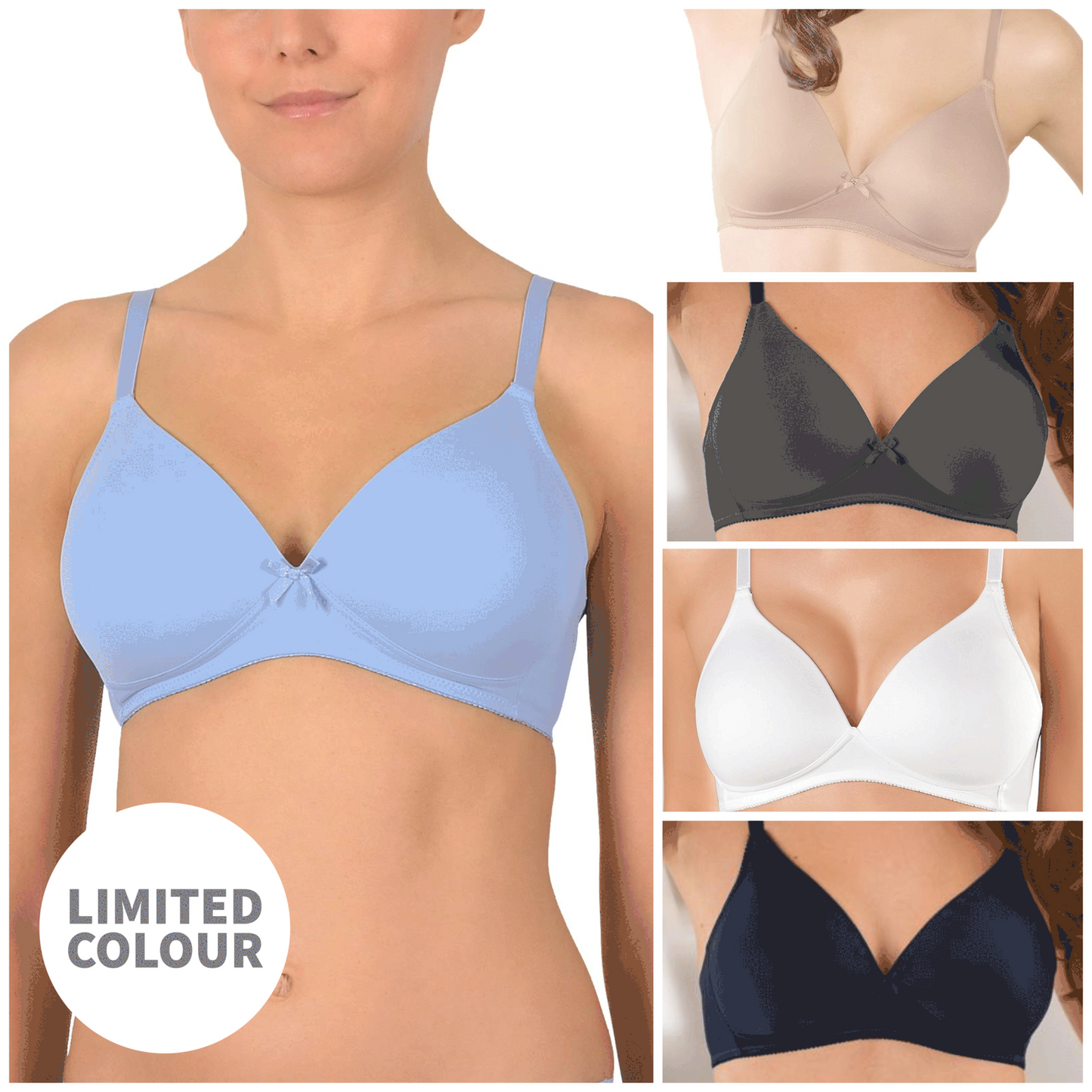 Naturana Bra Soft Cup Padded Bra 5166 Non Wired T Shirt Bra Blue White Nude