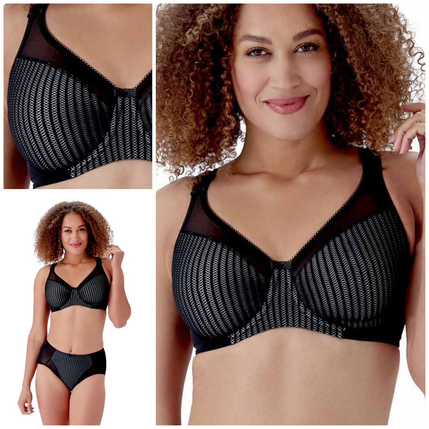 Berlei Bra B541 Beauty Stripe Smoothing Underwired Minimiser Bra Black/Grey