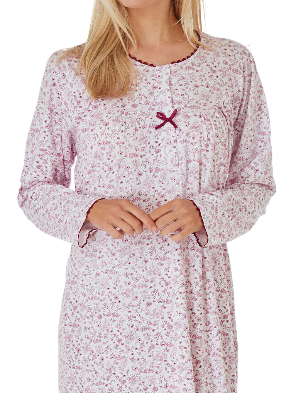 Ladies Nightie Long Sleeve Nightdress Jessica 100% Cotton Jersey Lady Olga