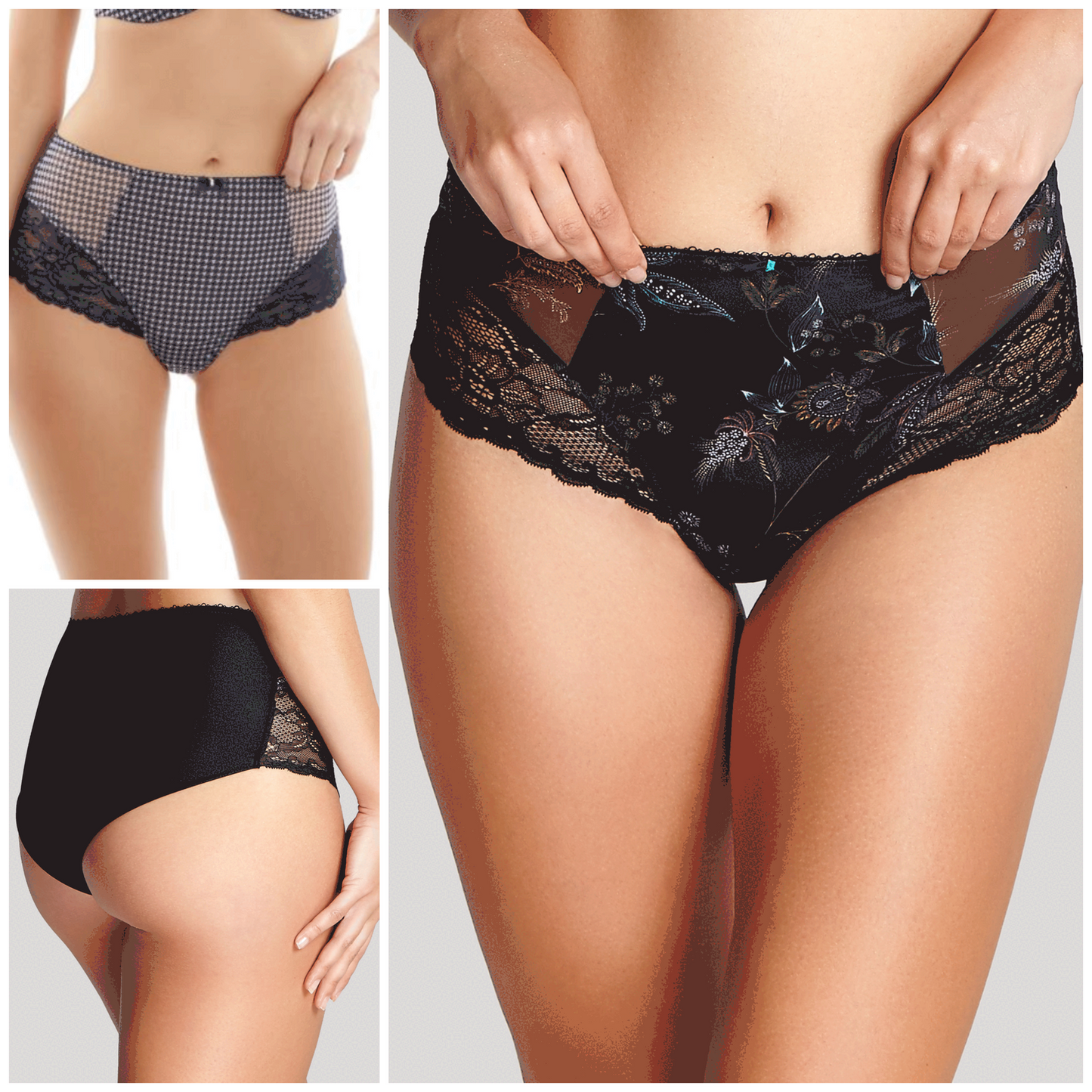 Panache Jasmine Briefs Lingerie Deep Briefs Style 6954 Dogtooth or Black Floral