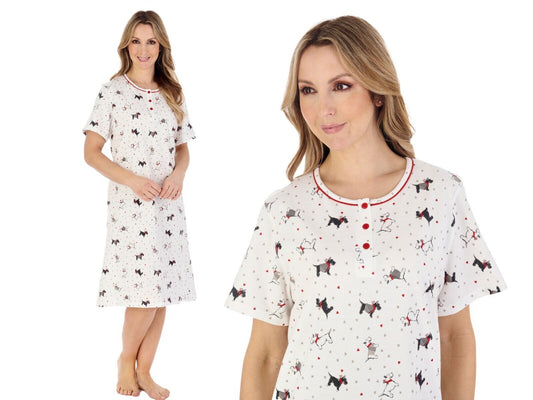 Ladies Cute Scottie Dog Nightdress Short Sleeve Doggie Print Slenderella 40”