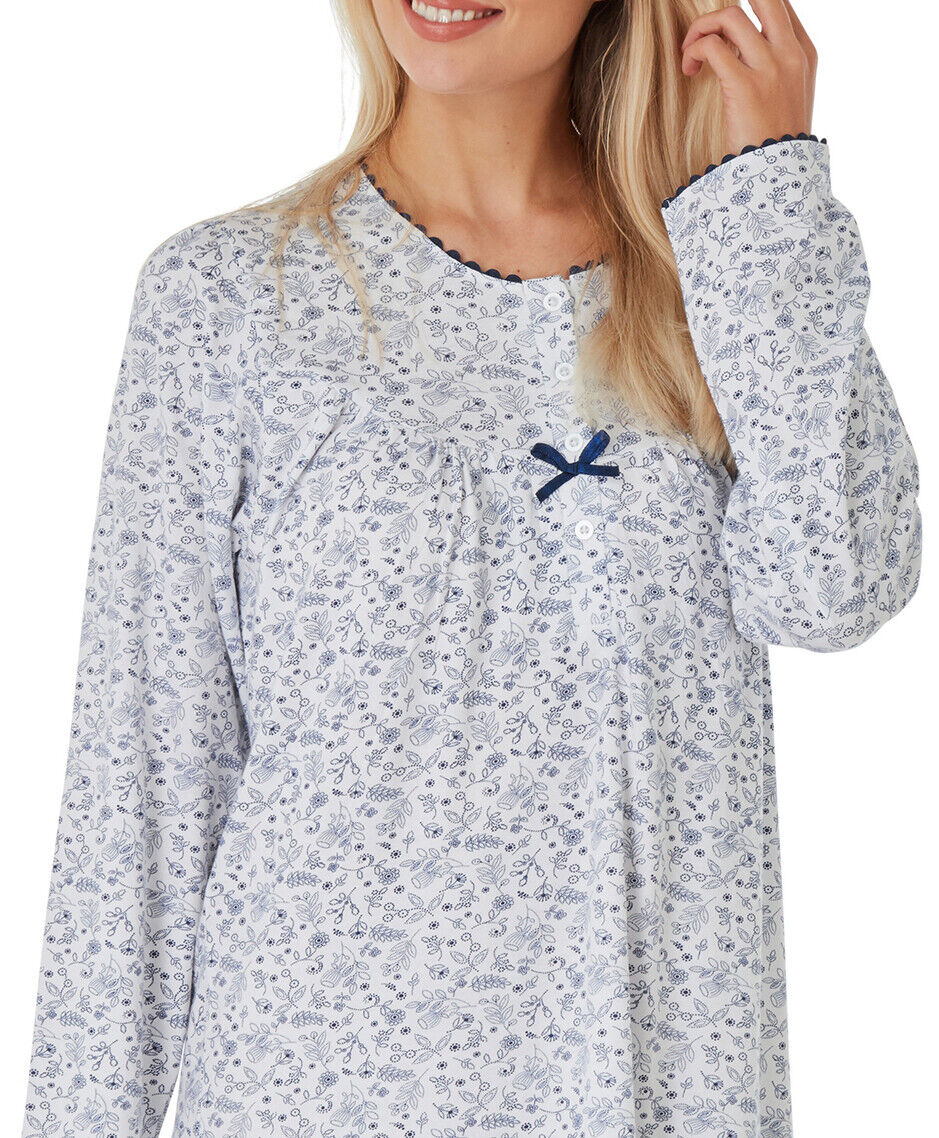 Ladies Nightie Long Sleeve Nightdress Jessica 100% Cotton Jersey Lady Olga