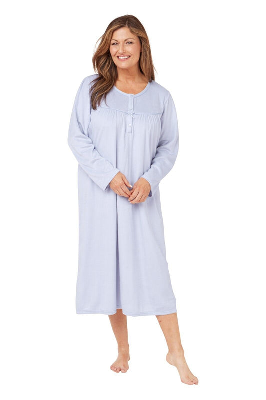 Ladies Fleece Fur Shimmery Nightdress Long Sleeve Nightdress Pink Blue Buttons