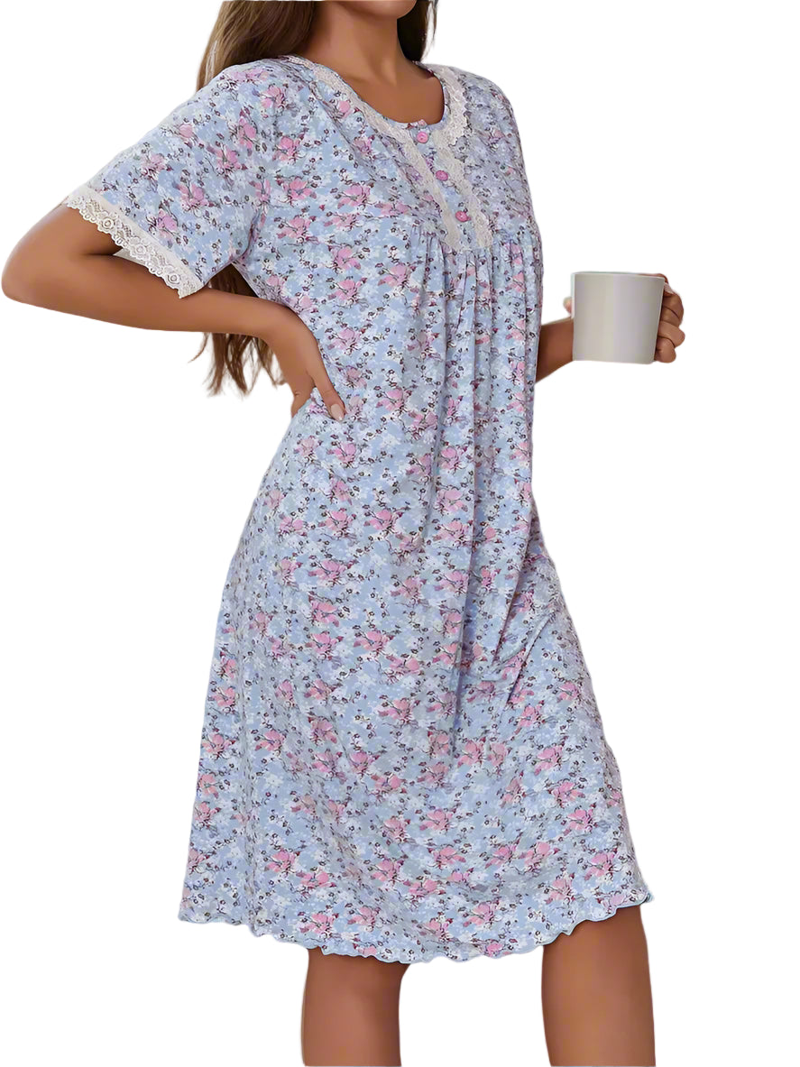 Zolidon Short Sleeved Nightdress 3 Button Yoke 41"