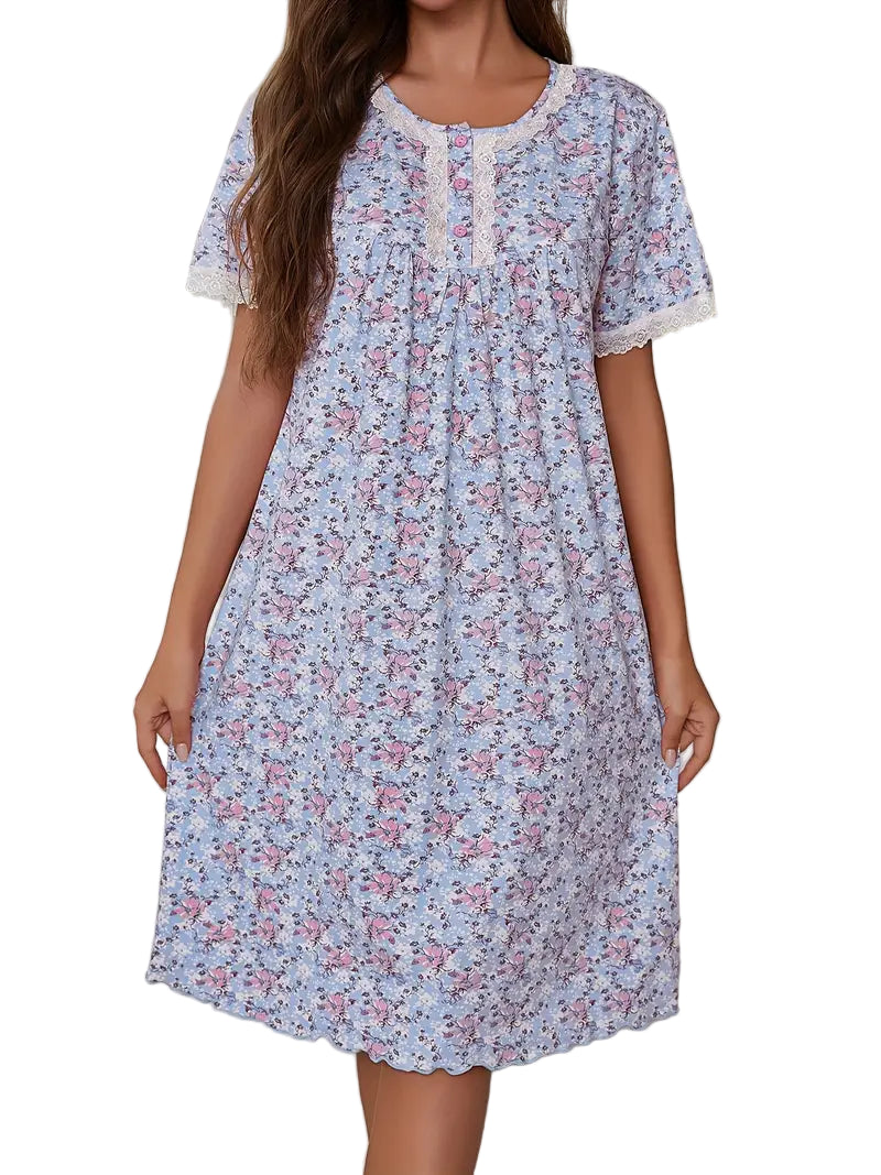 Zolidon Short Sleeved Nightdress 3 Button Yoke 41"