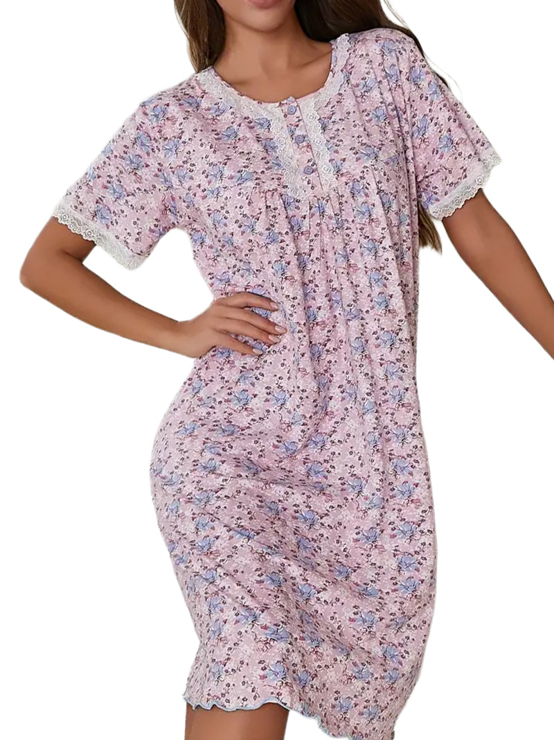 Zolidon Short Sleeved Nightdress 3 Button Yoke 41"