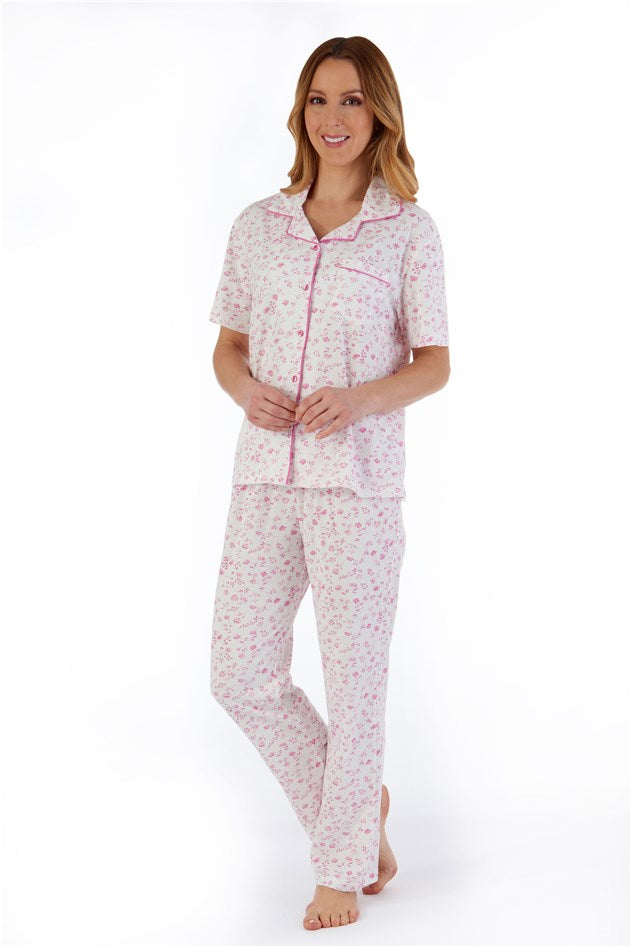 Slenderella Pyjamas 100% Cotton Floral Button Through
